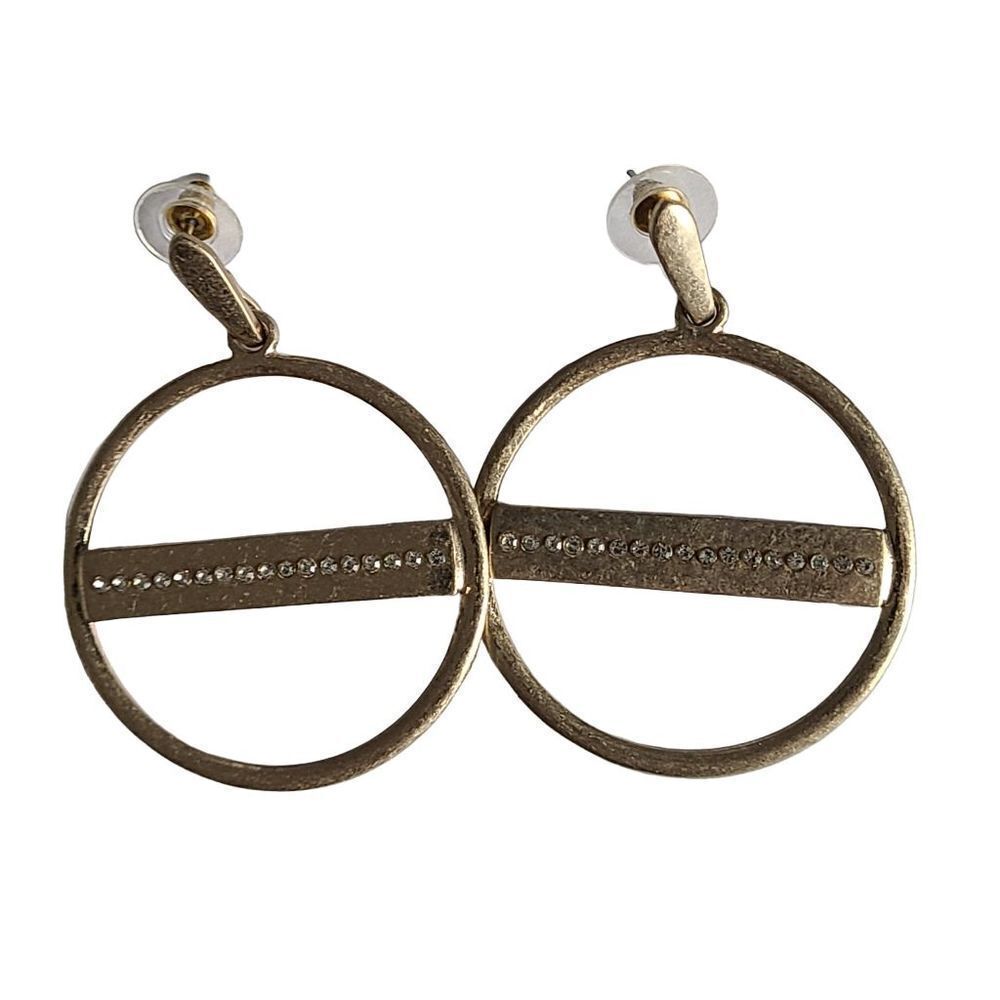 Gold Tone Circular Hoop Rhinestone Accent Post Earrings - Picture 6 of 10